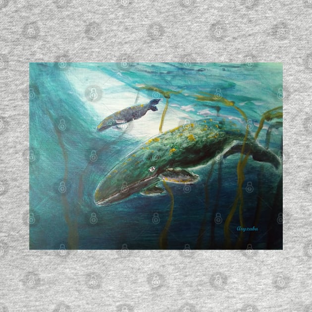 Whale Song, Whale Mother and Calf, Underwater Painting by Aryxaba